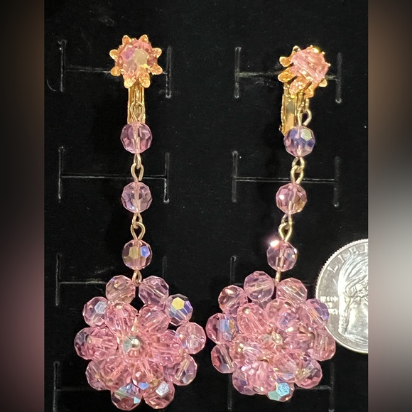 Pink Beaded Flower Drop Earrings - Picture 4 of 8